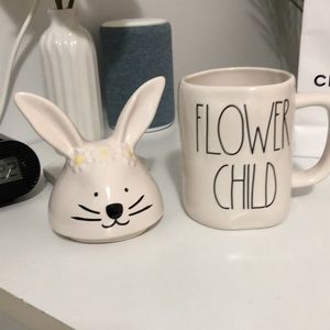 New, Rae Dunn Easter “ Flower Child “ ceramic mug with bunny lid